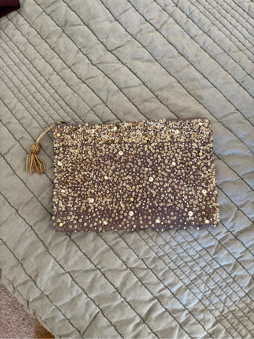 Silver & Gold Sequin Evening Clutch Bag with Tassel